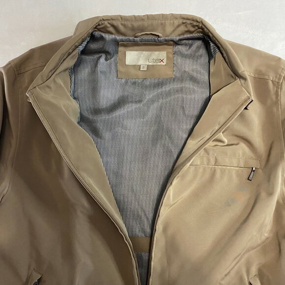 Utex Full Zip Jacket Coat Beige Tan Houndstooth Lined - Picture 5 of 10